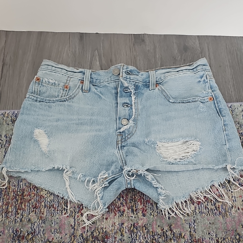 Levi's 501 Light Wash Raw Hem High Rise Button Fly